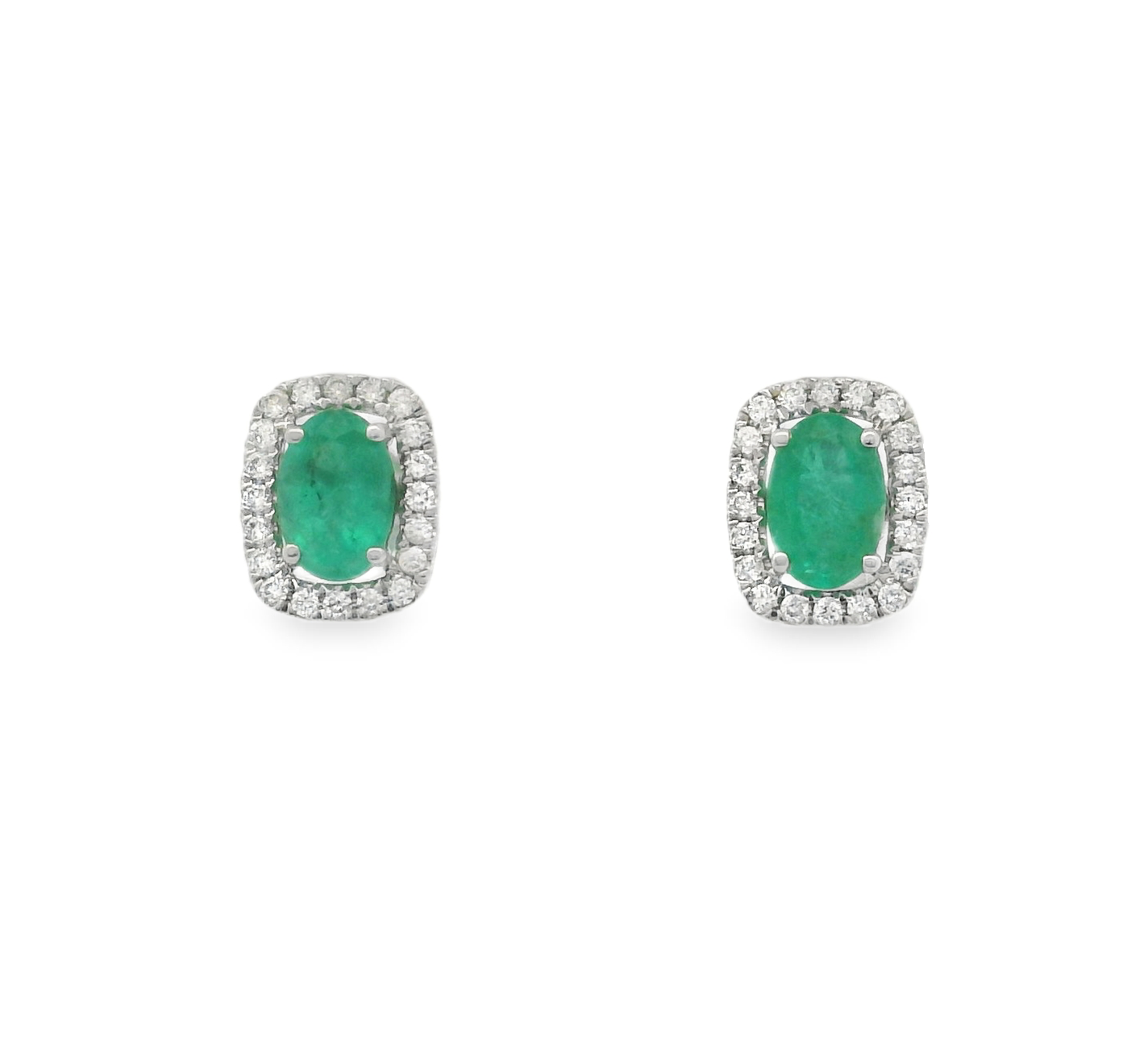 EMERALD STUDS WITH DIAMOND HALO