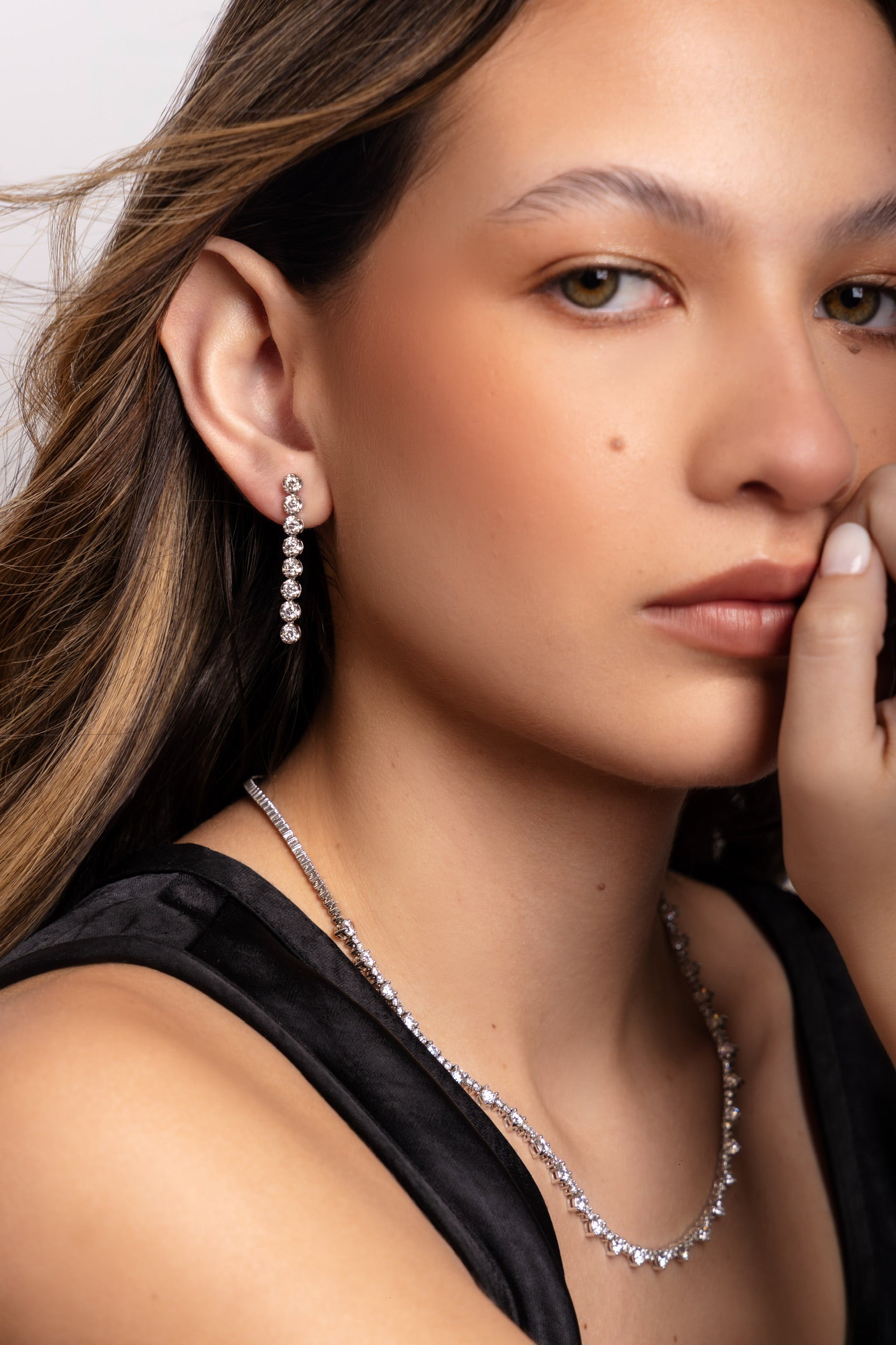 ROUNDED DIAMOND DANGLE EARRINGS