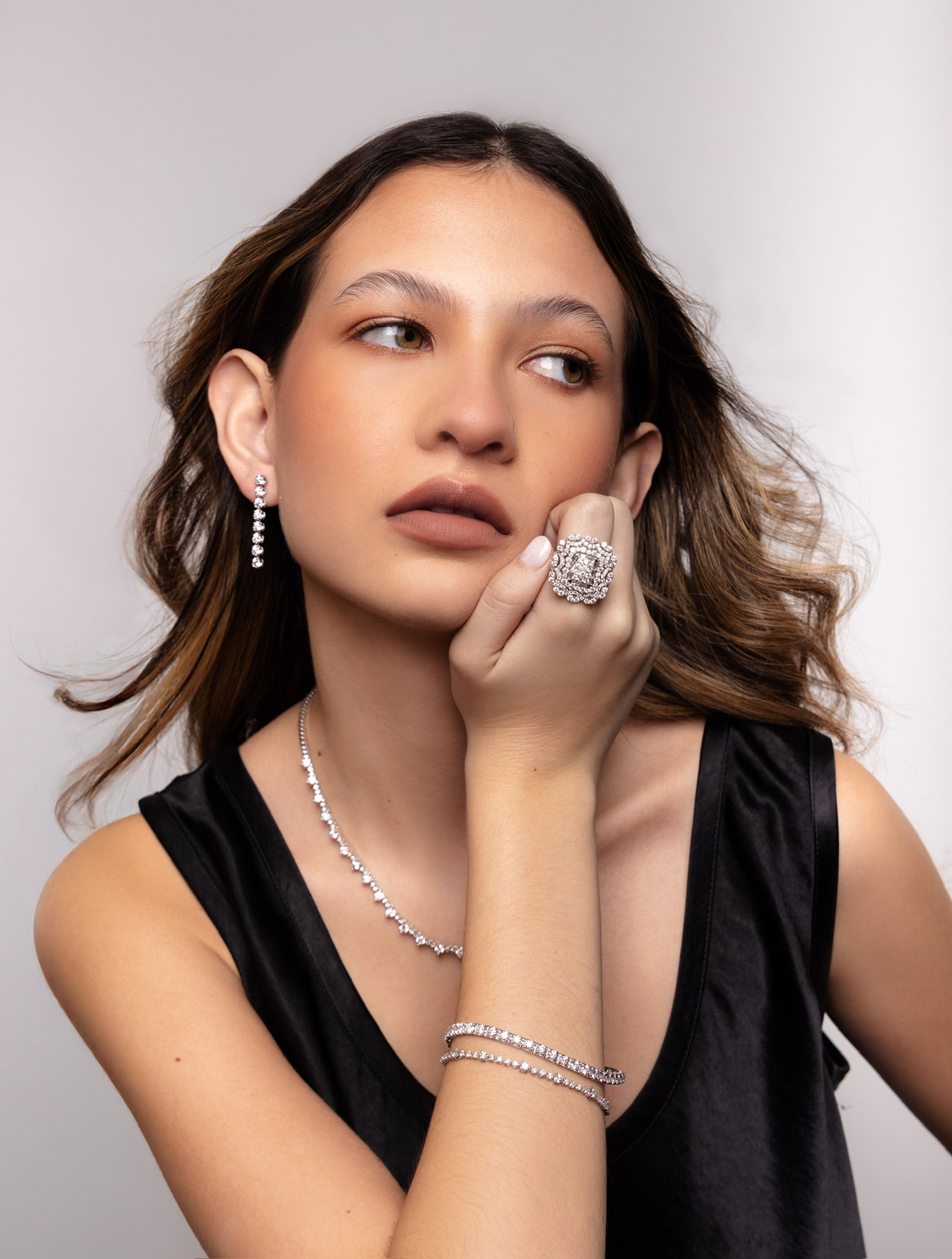 ROUNDED DIAMOND DANGLE EARRINGS