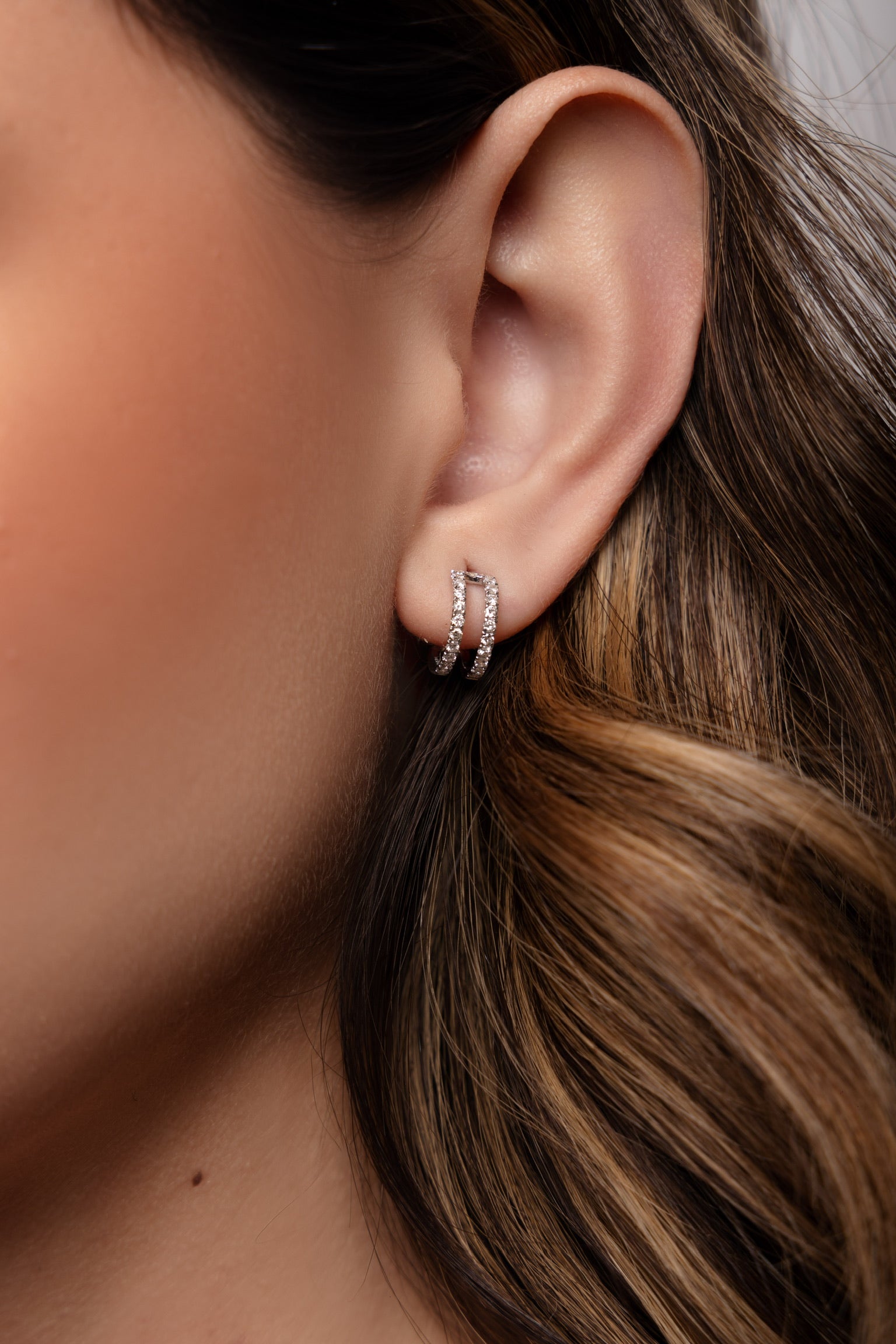 DOUBLE LINE DIAMOND HOOPS EARRINGS