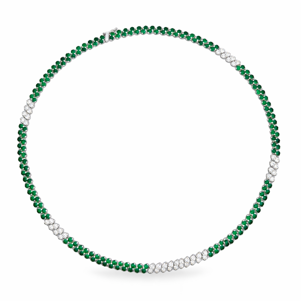 ROUND CUT DIAMONDS EMERALD TENNIS NECKLACE