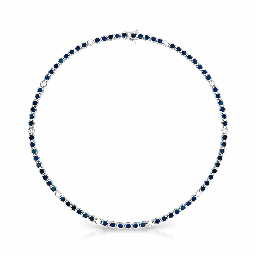 ROUND CUT BLUE SAPPHIRES TENNIS NECKLACE