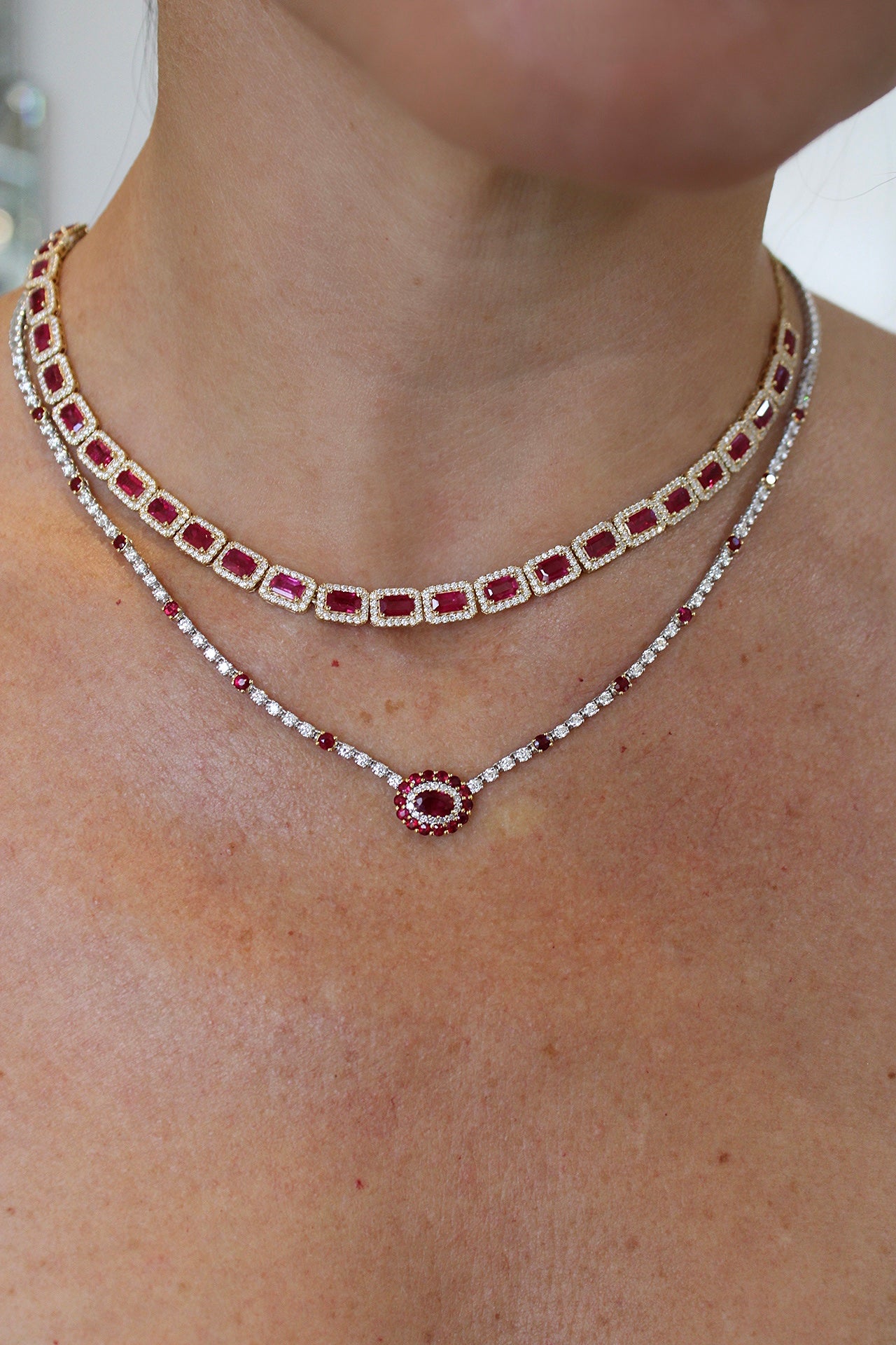 RUBY FLOWER DIAMOND NECKLACE