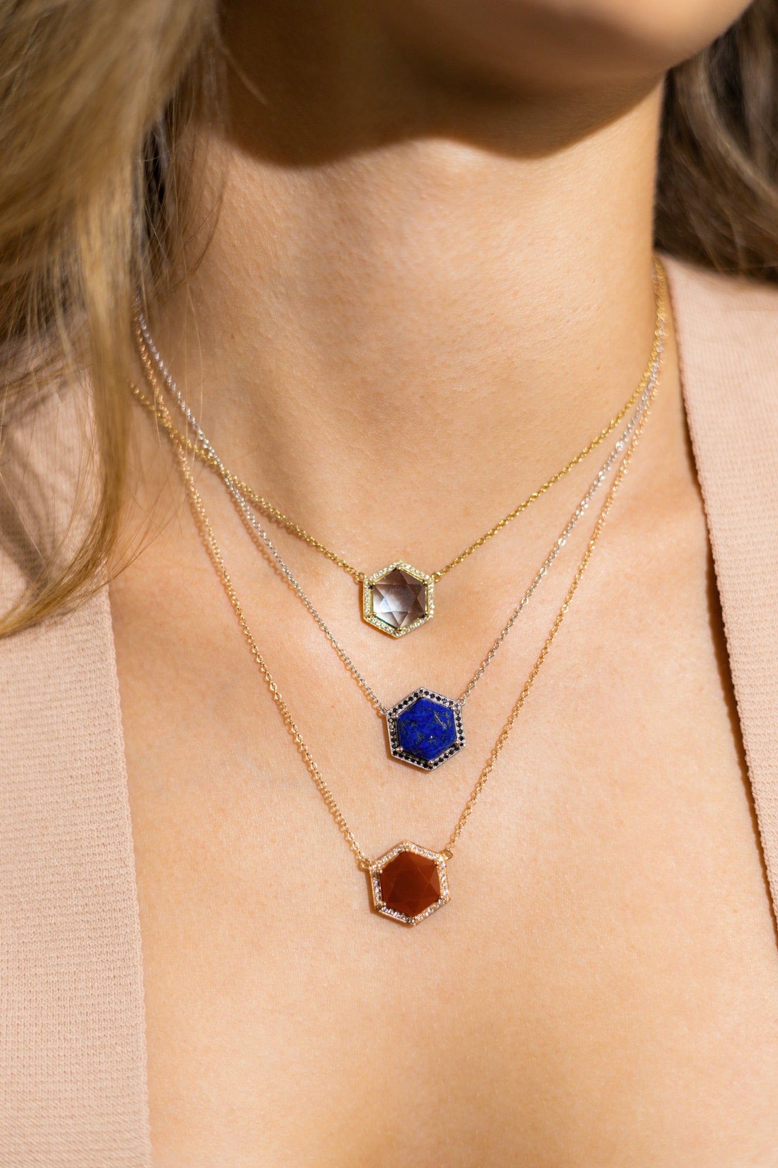 HEXAGON BLUE TOPAZ NECKLACE