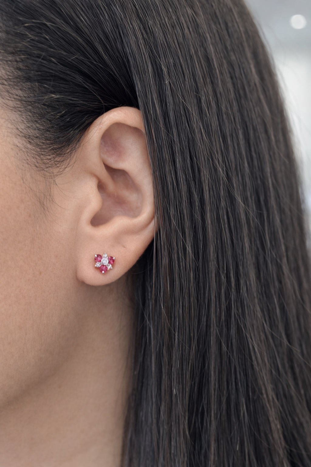 MINI RUBY FLOWER EARRINGS