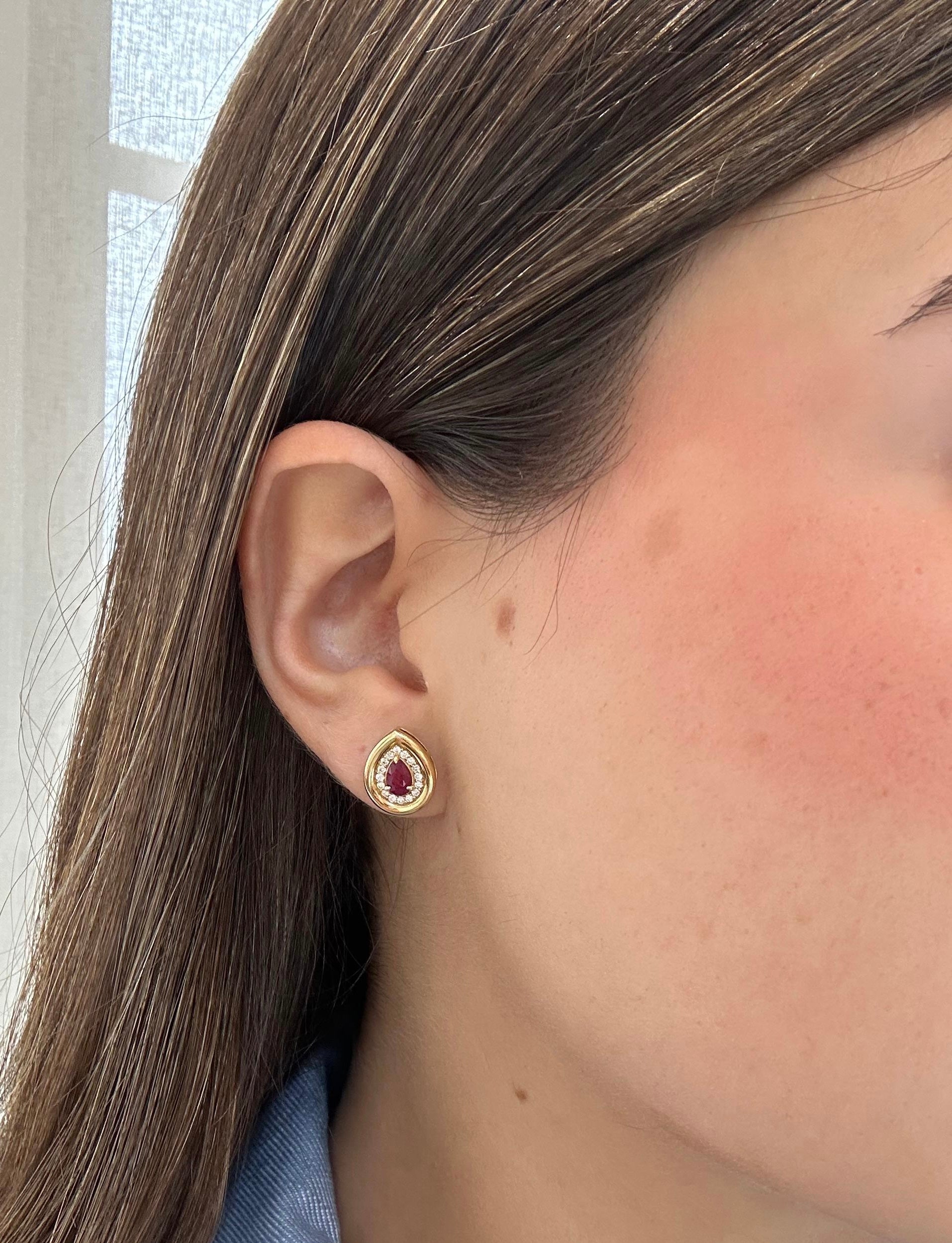 TEAR-DROP RUBY STUDS