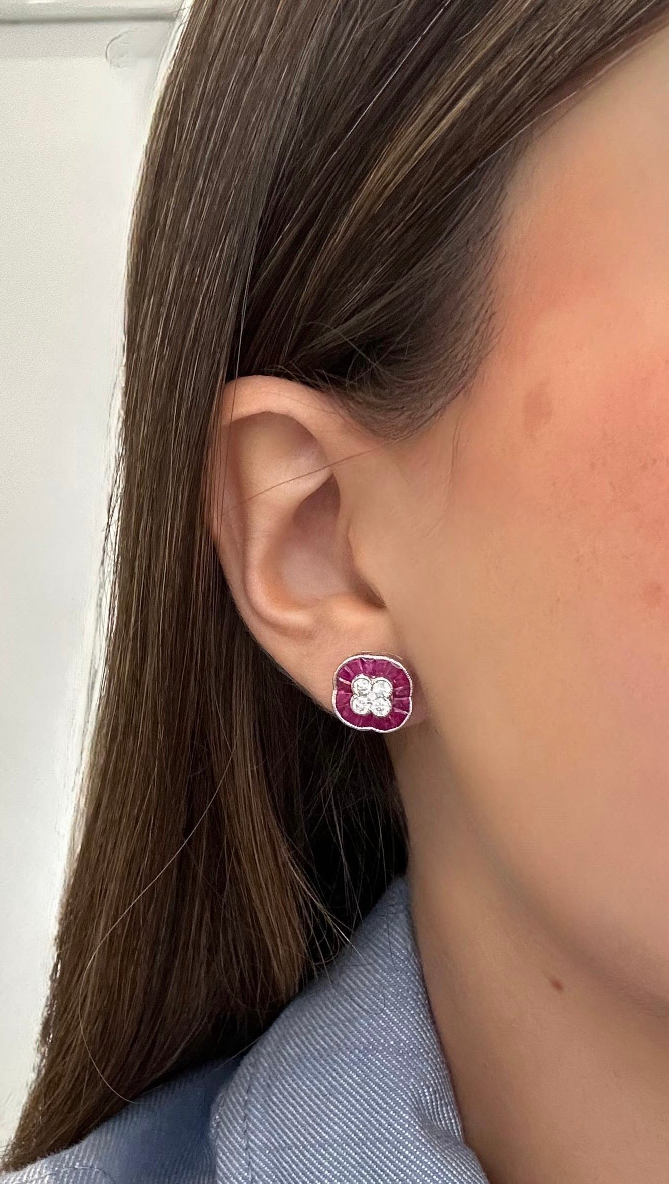 DECO RUBY STUD EARRINGS