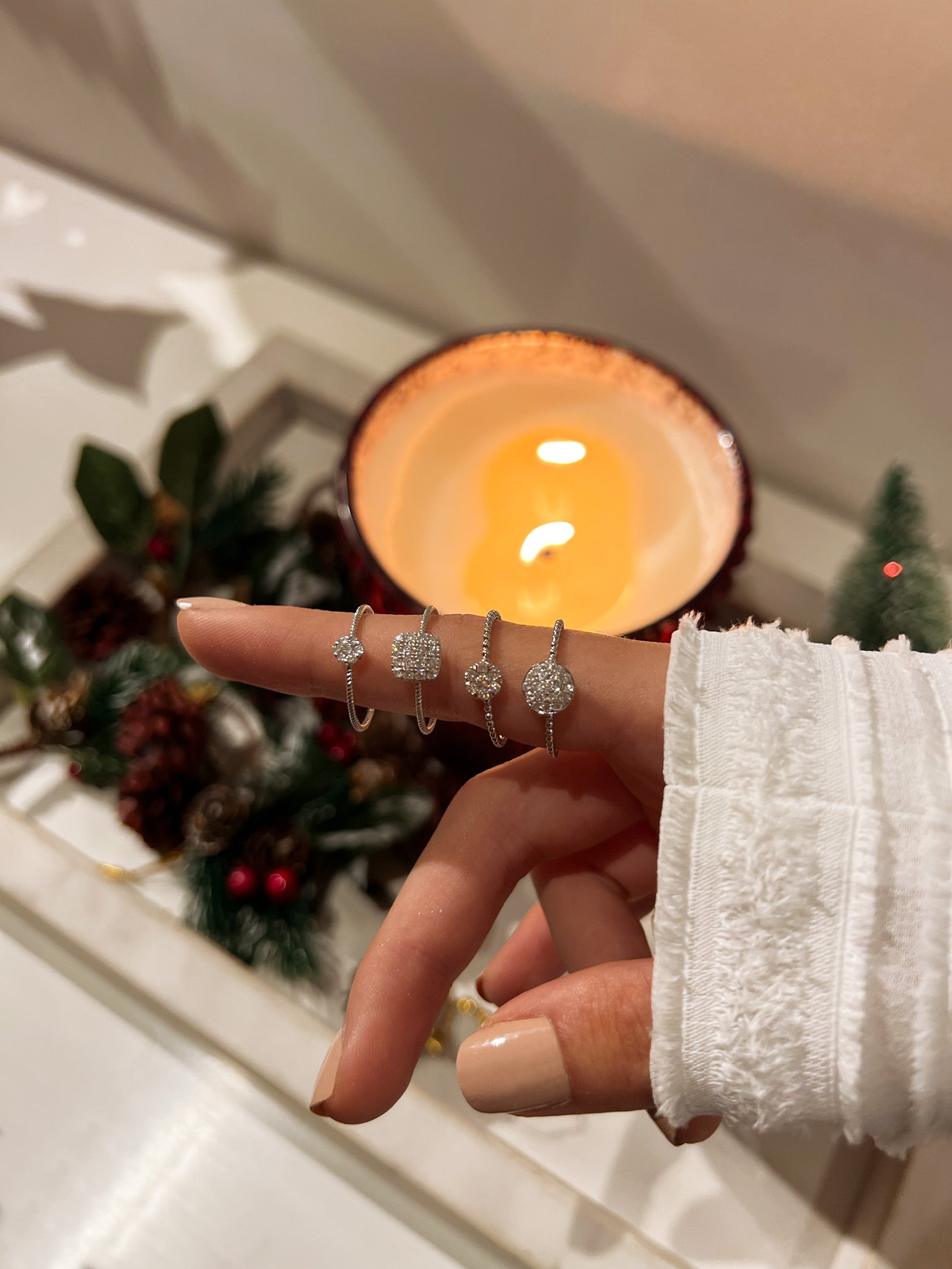 BALL DIAMOND BEADED STACKABLE RING
