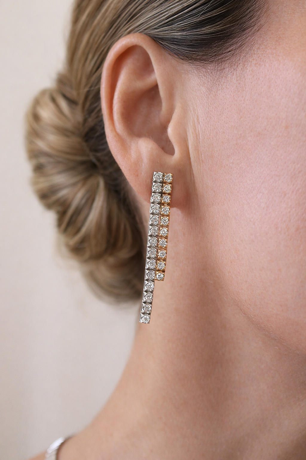 DOUBLE ROW 2 TONE DIAMOND EARRINGS