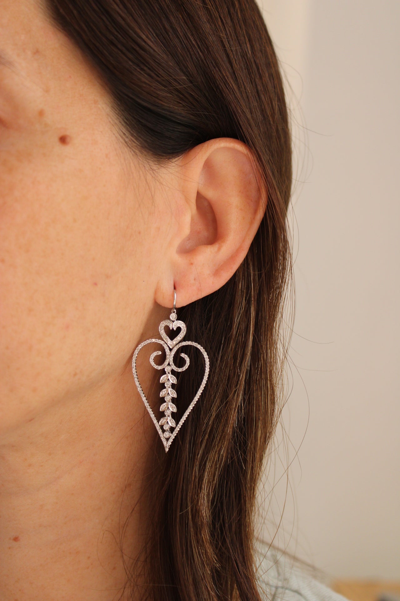 LONG INVERTED HEART DIAMOND EARRINGS