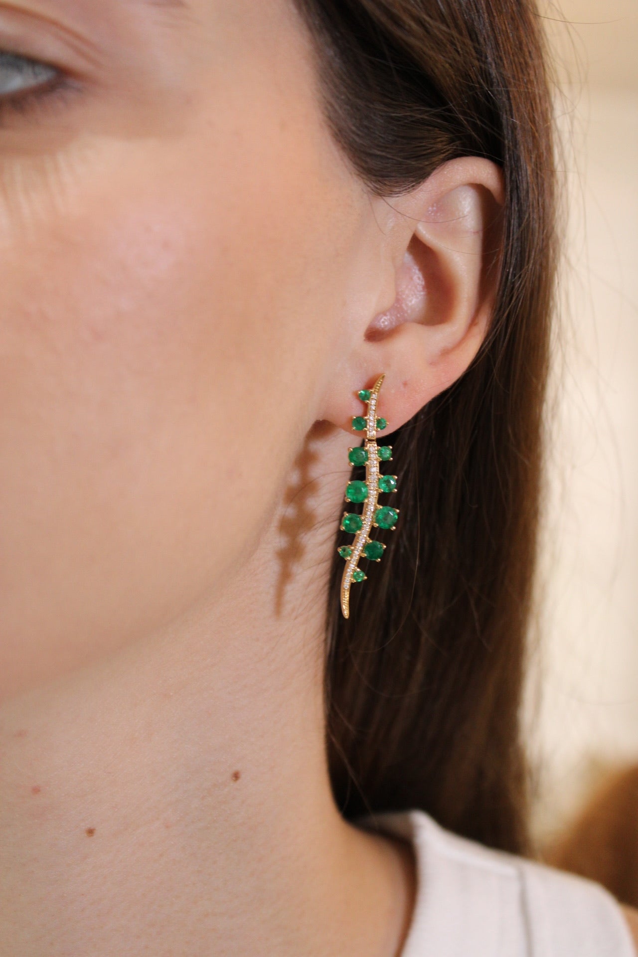YELLOW GOLD EMERALD & DIAMOND DROP EARRINGS