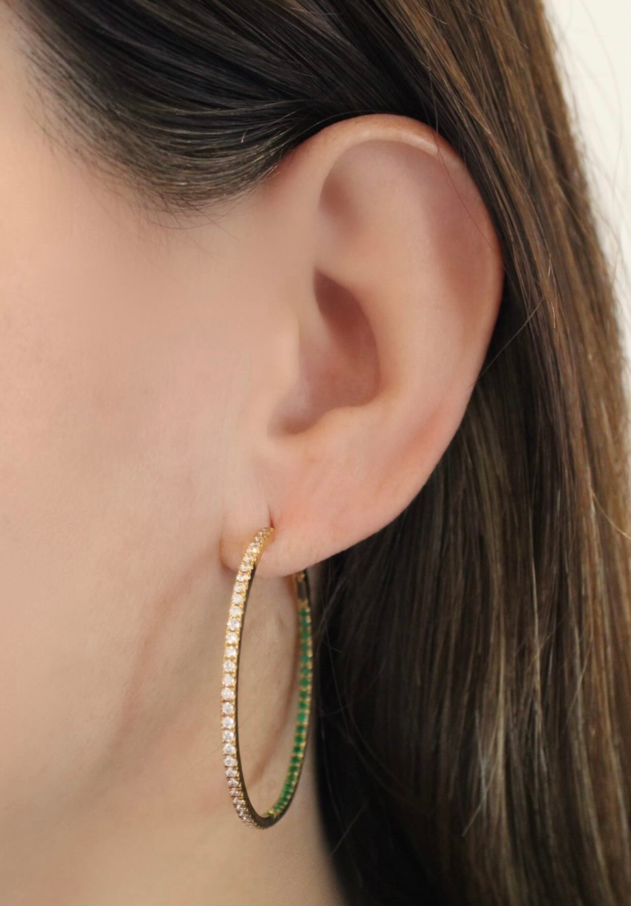EMERALD AND DIAMOND IN&OUT HOOPS