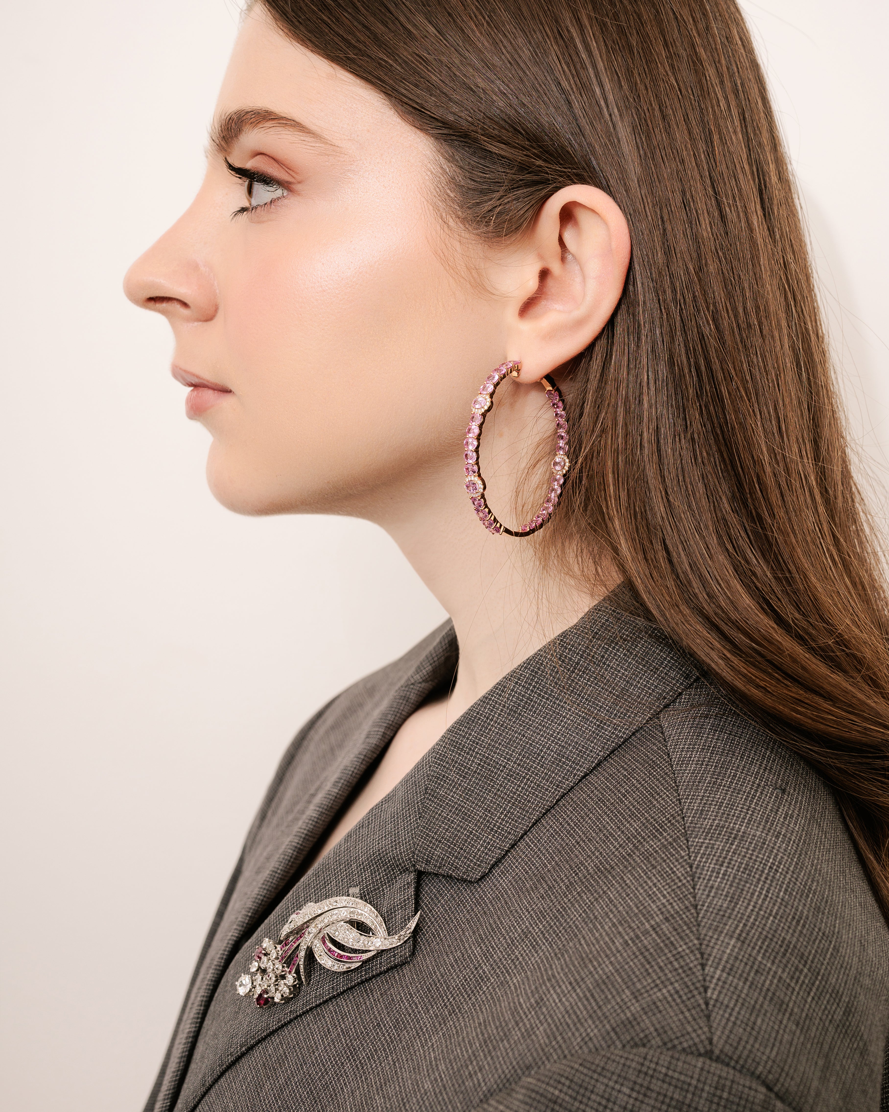 LARGE PINK SAPPHIRE & DIAMOND HOOPS