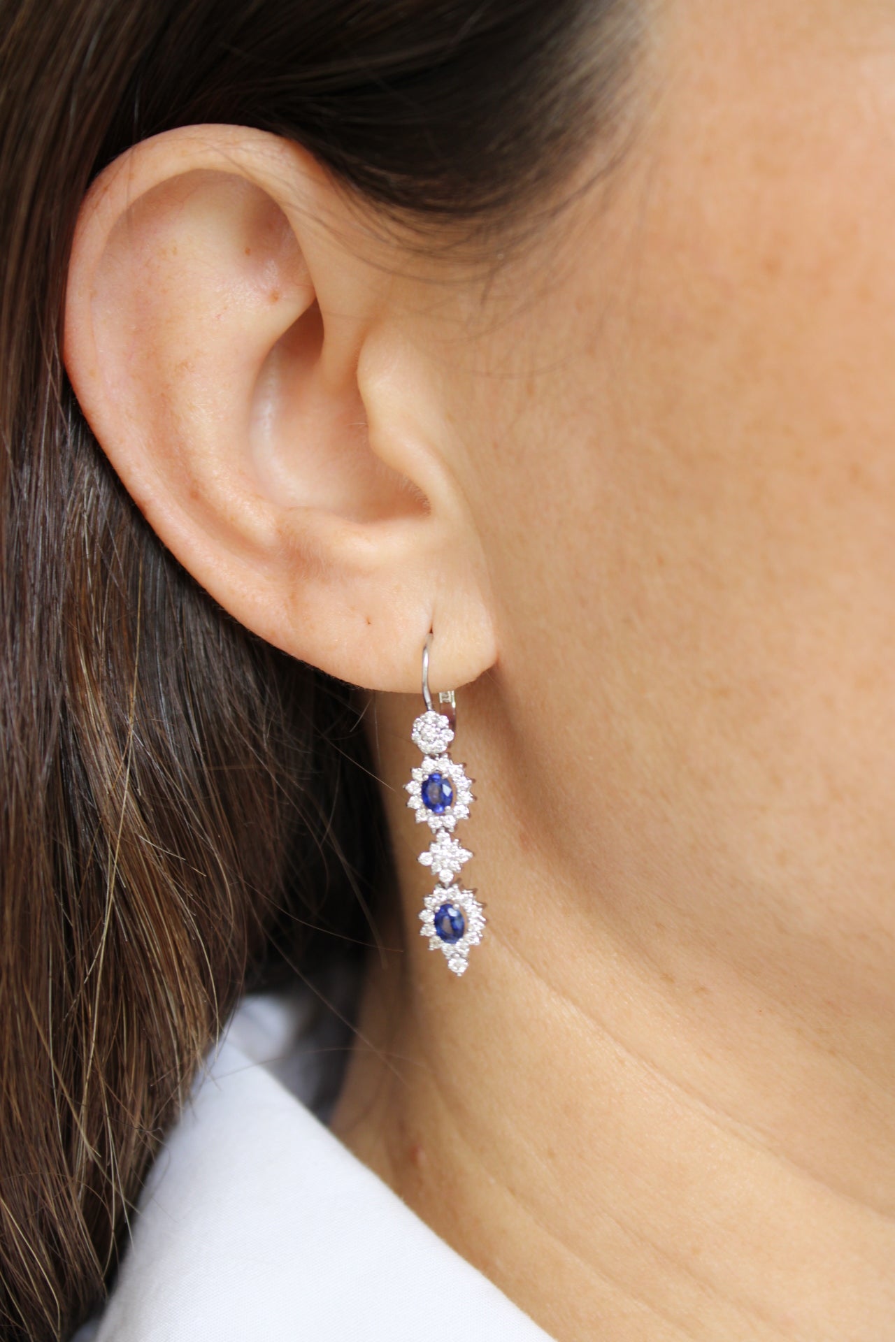 SAPPHIRE AND DIAMOND HOOK DROP EARRINGS