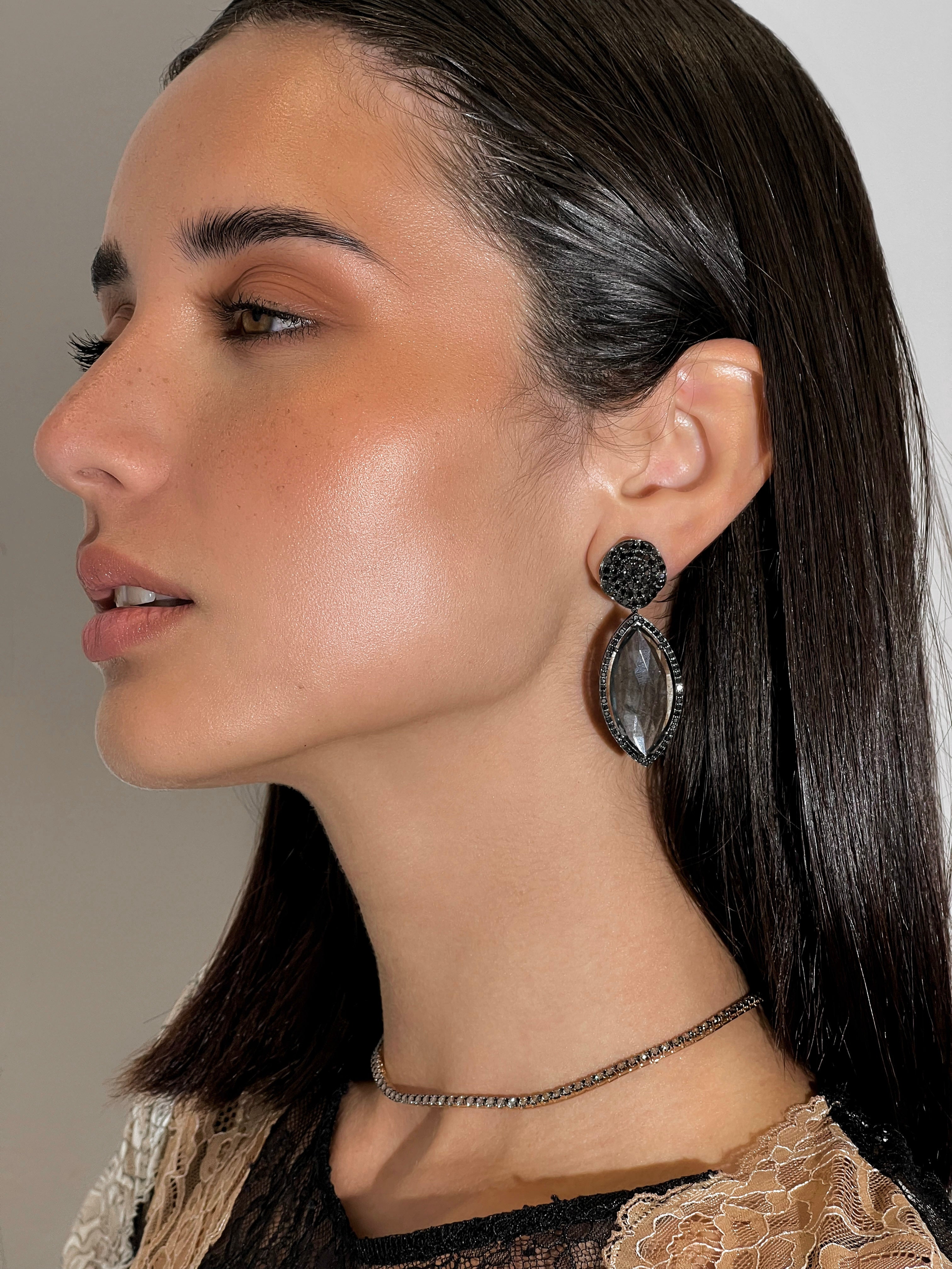 ORCHID AQUAMARINE & BLACK DIAMOND DROPS