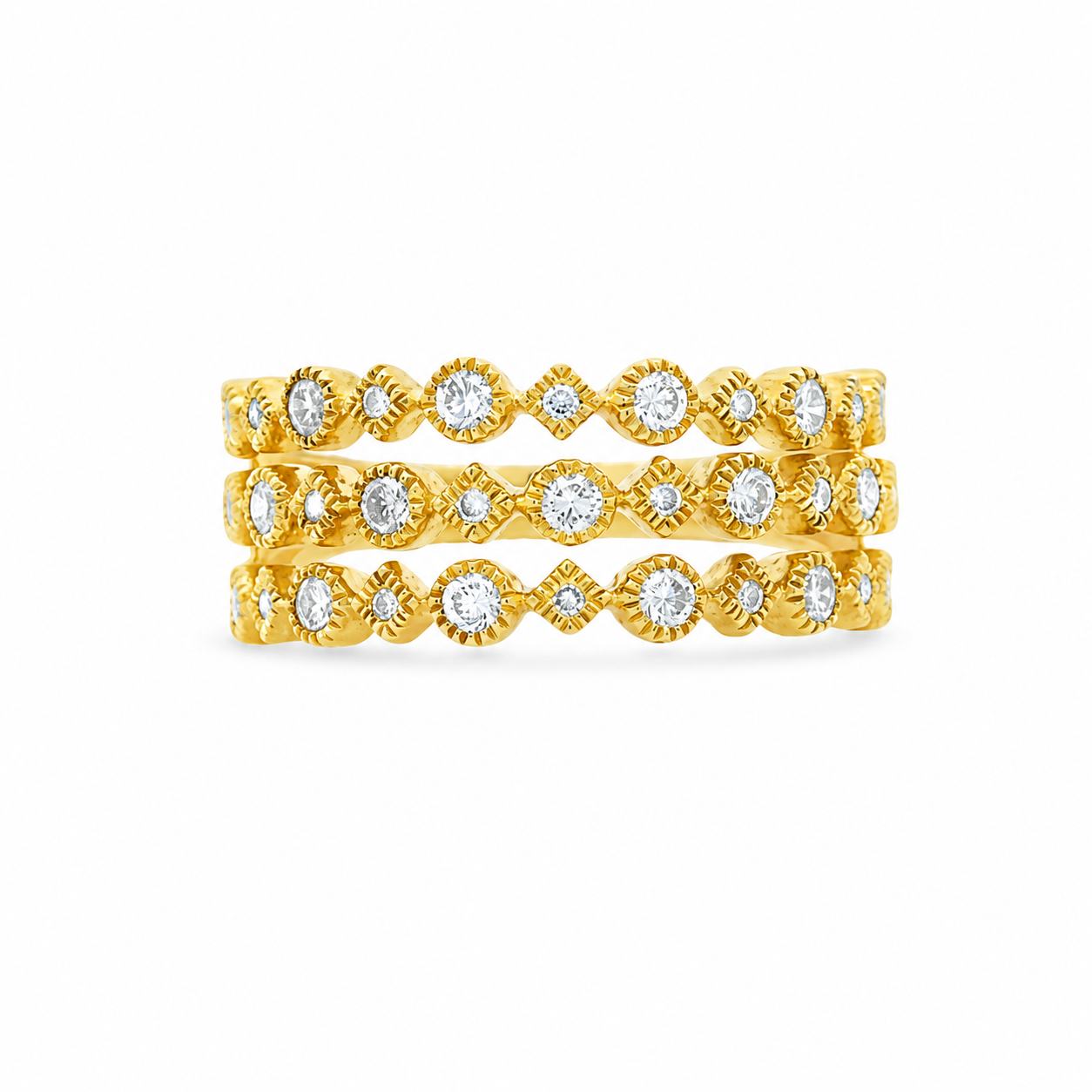 THREE ROW DIAMOND RING