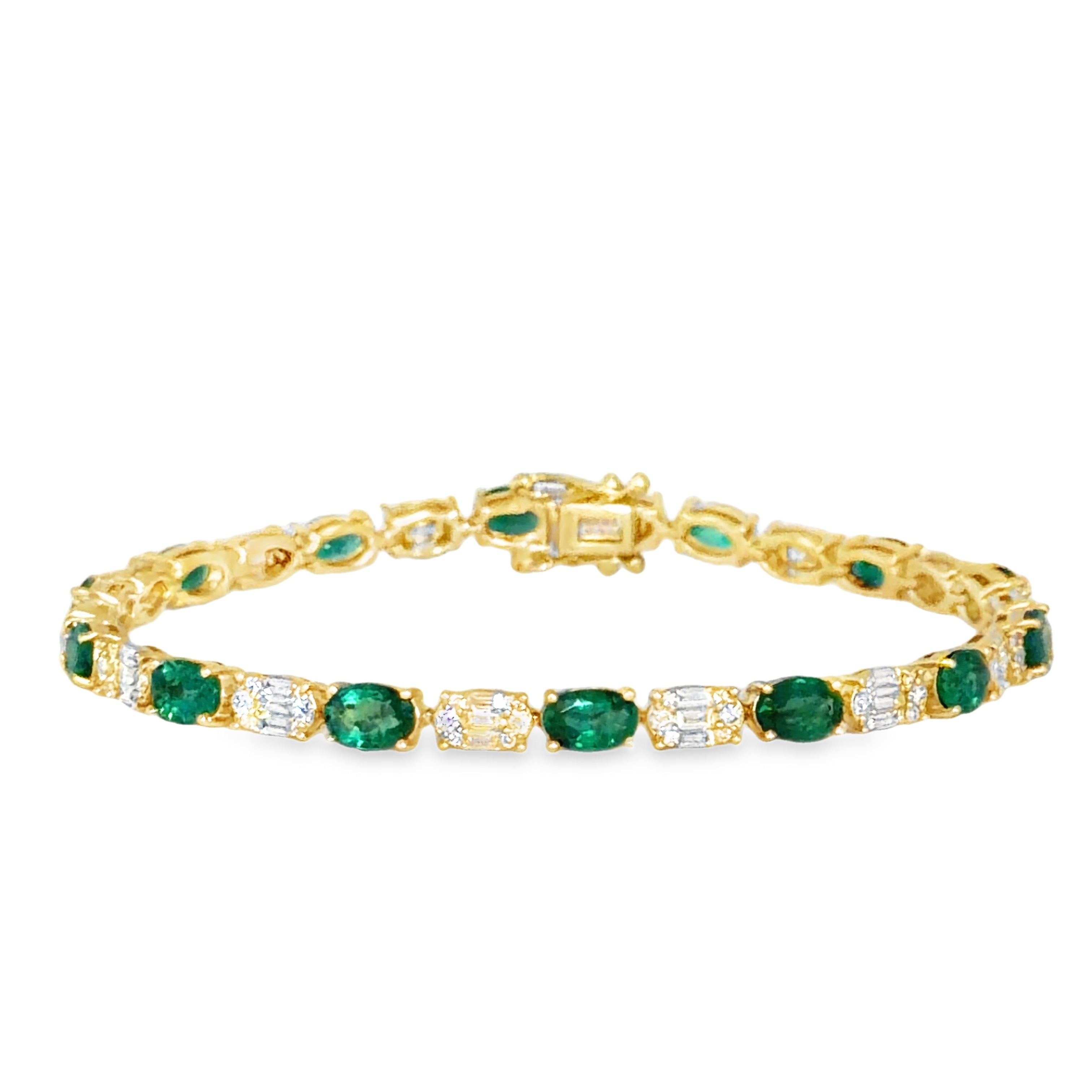 Yellow Gold Alternating Oval Emerald Tennis Bracelet