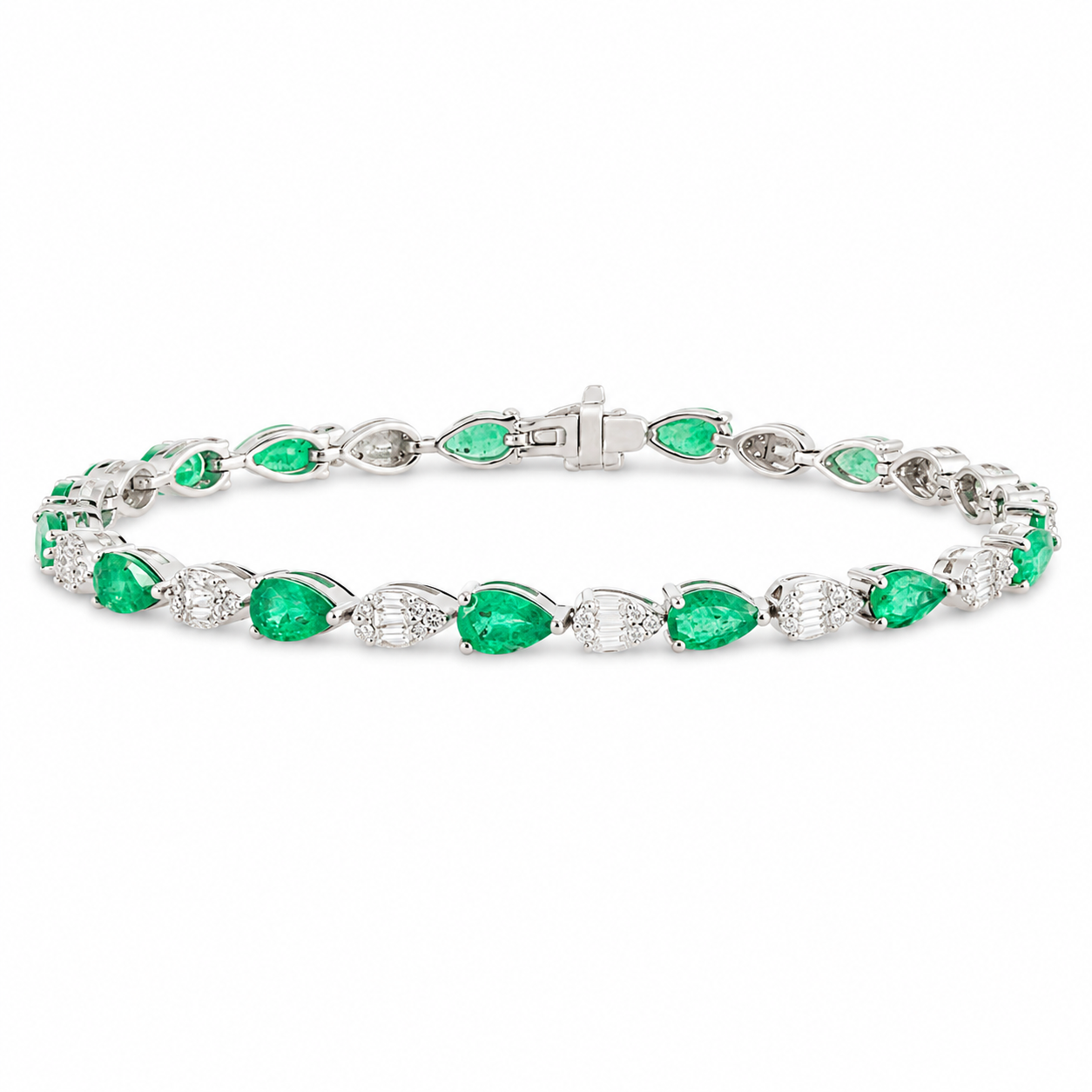 TEAR-DROP EMERALD TENNIS BRACELET