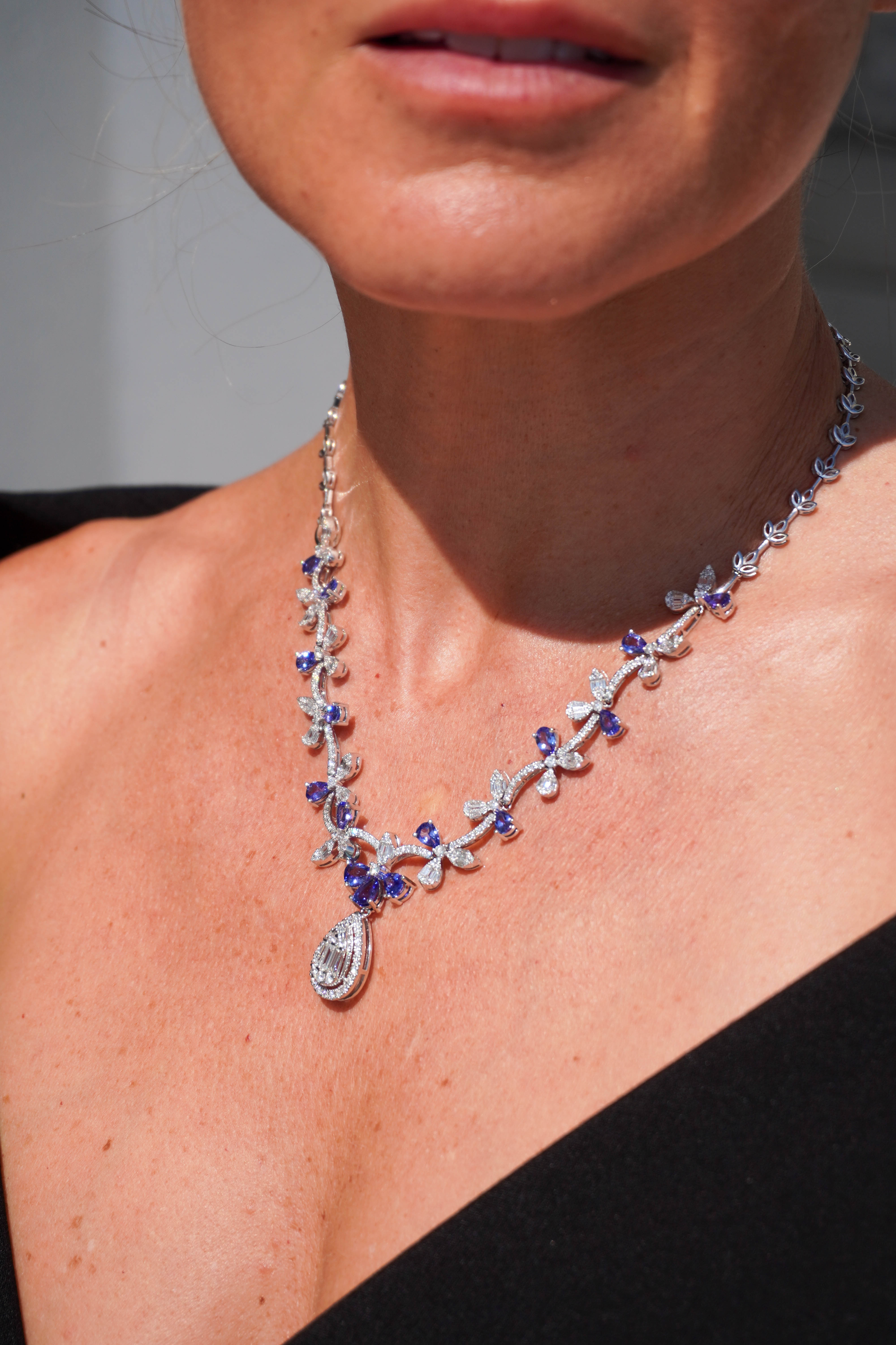 TANZANITE GARDENIA STATEMENT NECKLACE