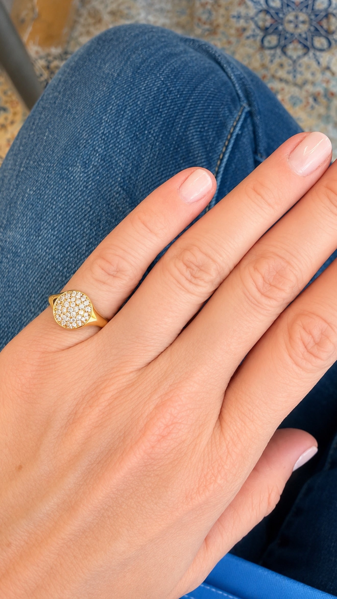 GOLDEN DIAMOND PAVE PINKY RING