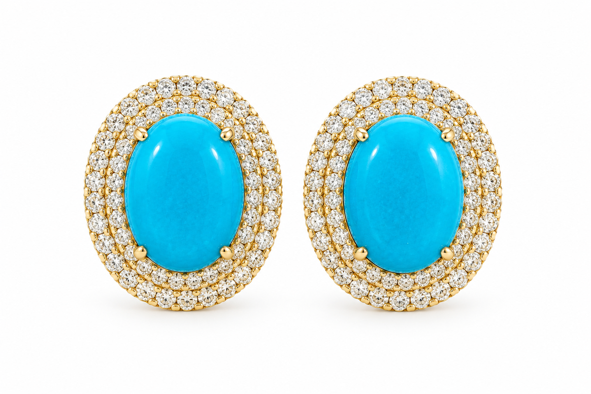 TURQUOISE PAVE HALO STUDS