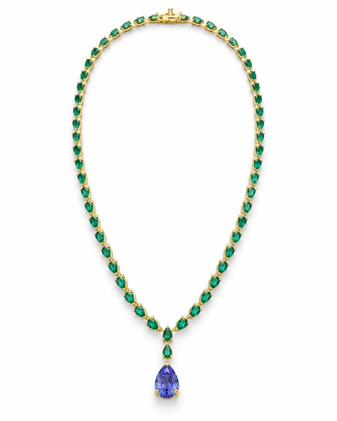 EMERALD AND TANZANITE DROP NECKLACE