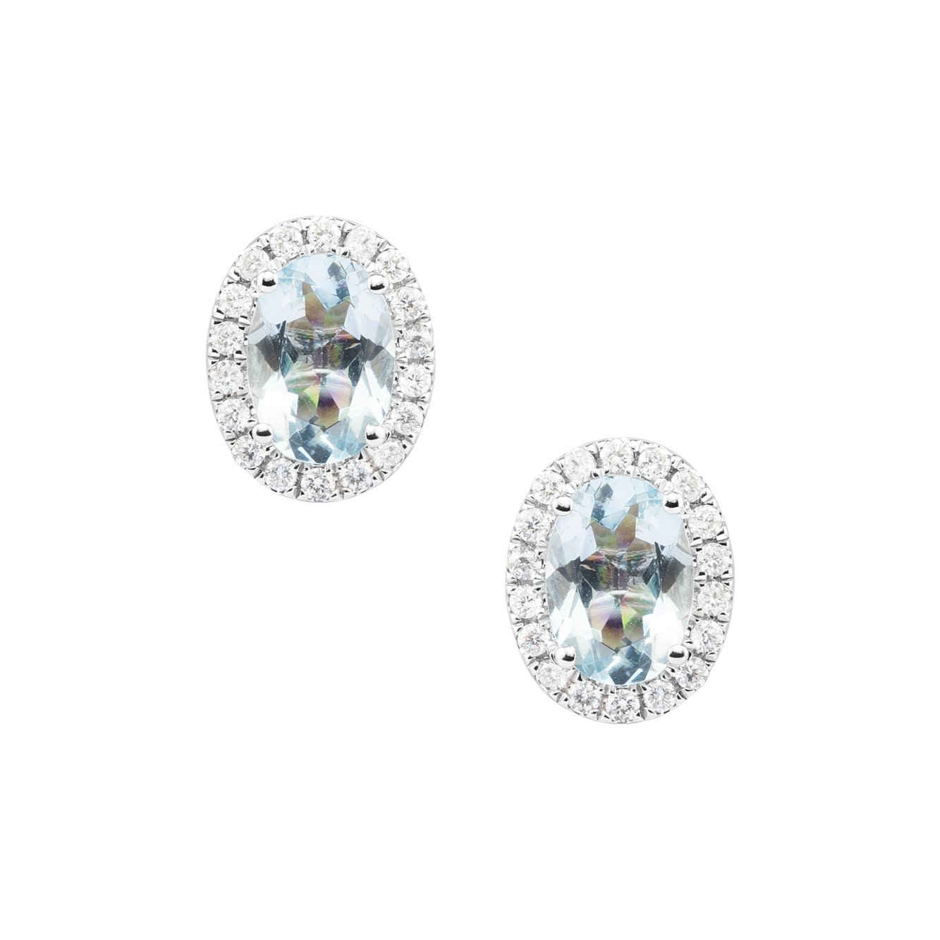 WHITE GOLD, DIAMOND AND AQUAMARINE STUDS.