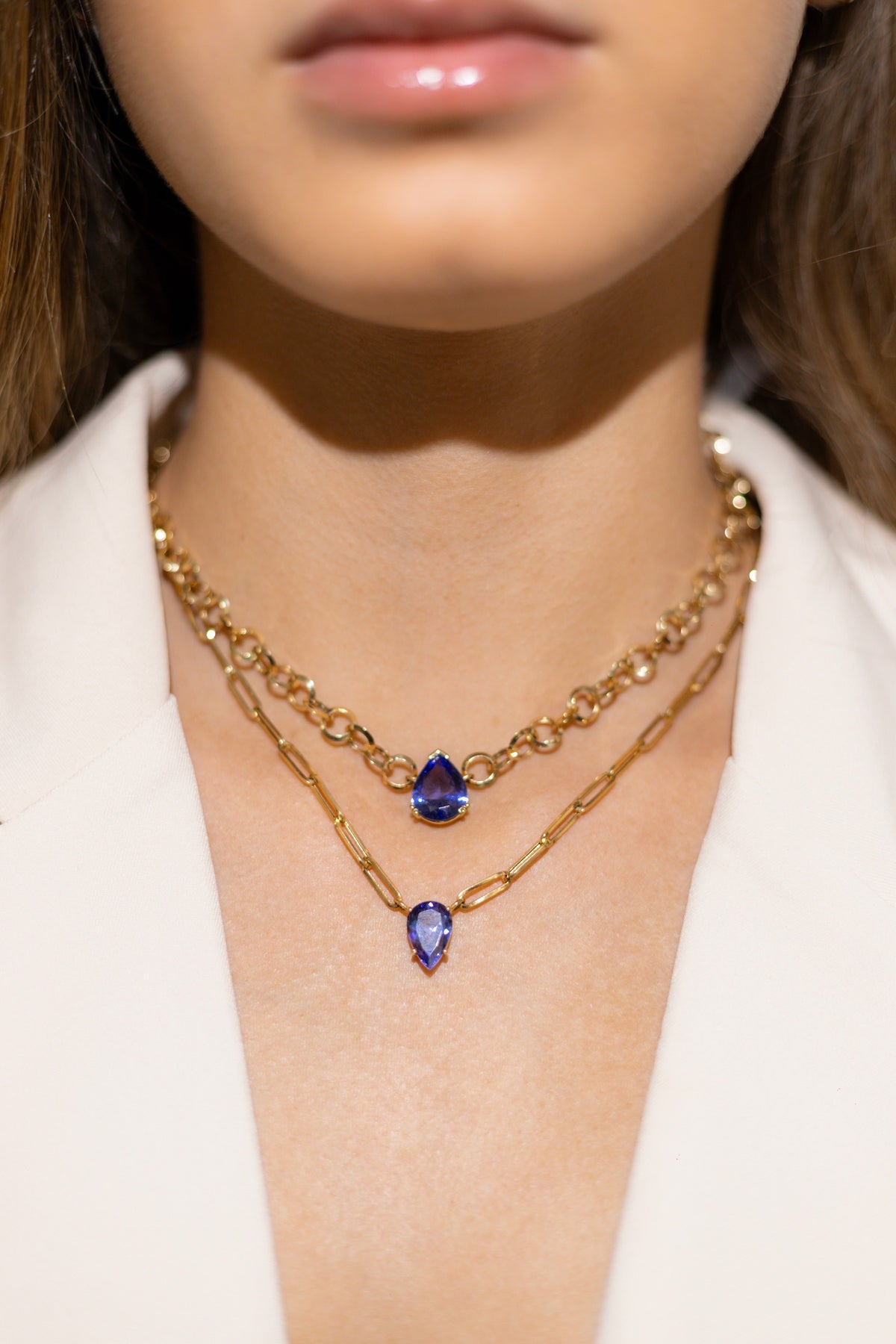 TANZANITE DROP LINK NECKLACE