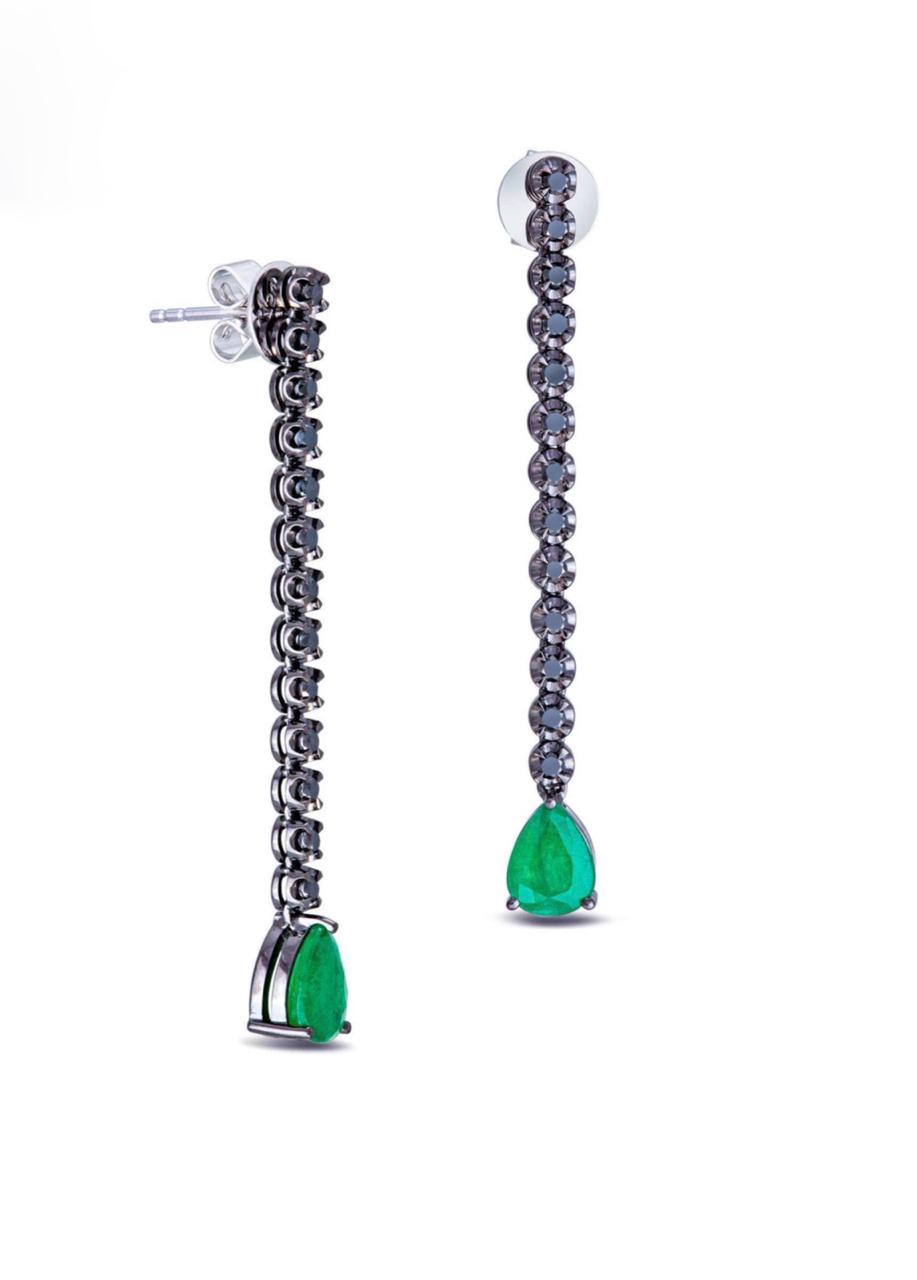 BLACK DIAMONDS AND EMERALD DROP EARRINGS