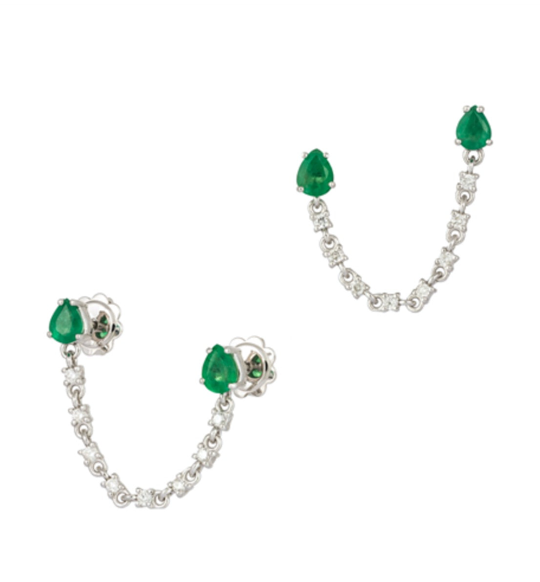 DOUBLE DANGLE DIAMOND AND EMERALD EARRINGS