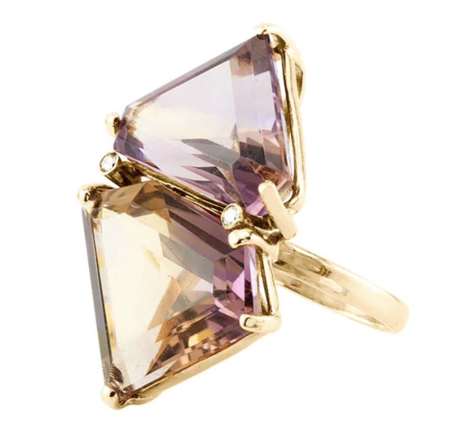 AMETRINE AND DIAMONDS IRREGULAR RING