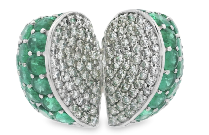 ANILLO CORAZON DE ESMERALDAS Y BRILLANTES