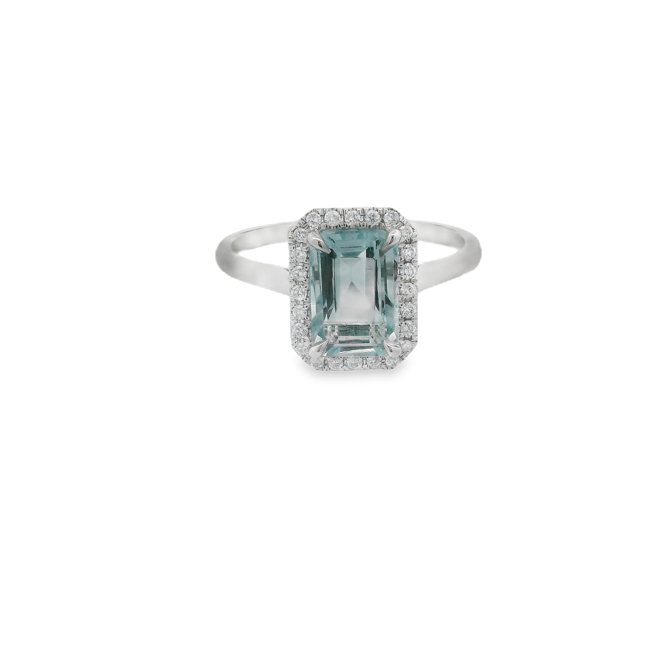 ANILLO CORTE ESMERALDA DE AGUAMARINA Y BRILLANTES