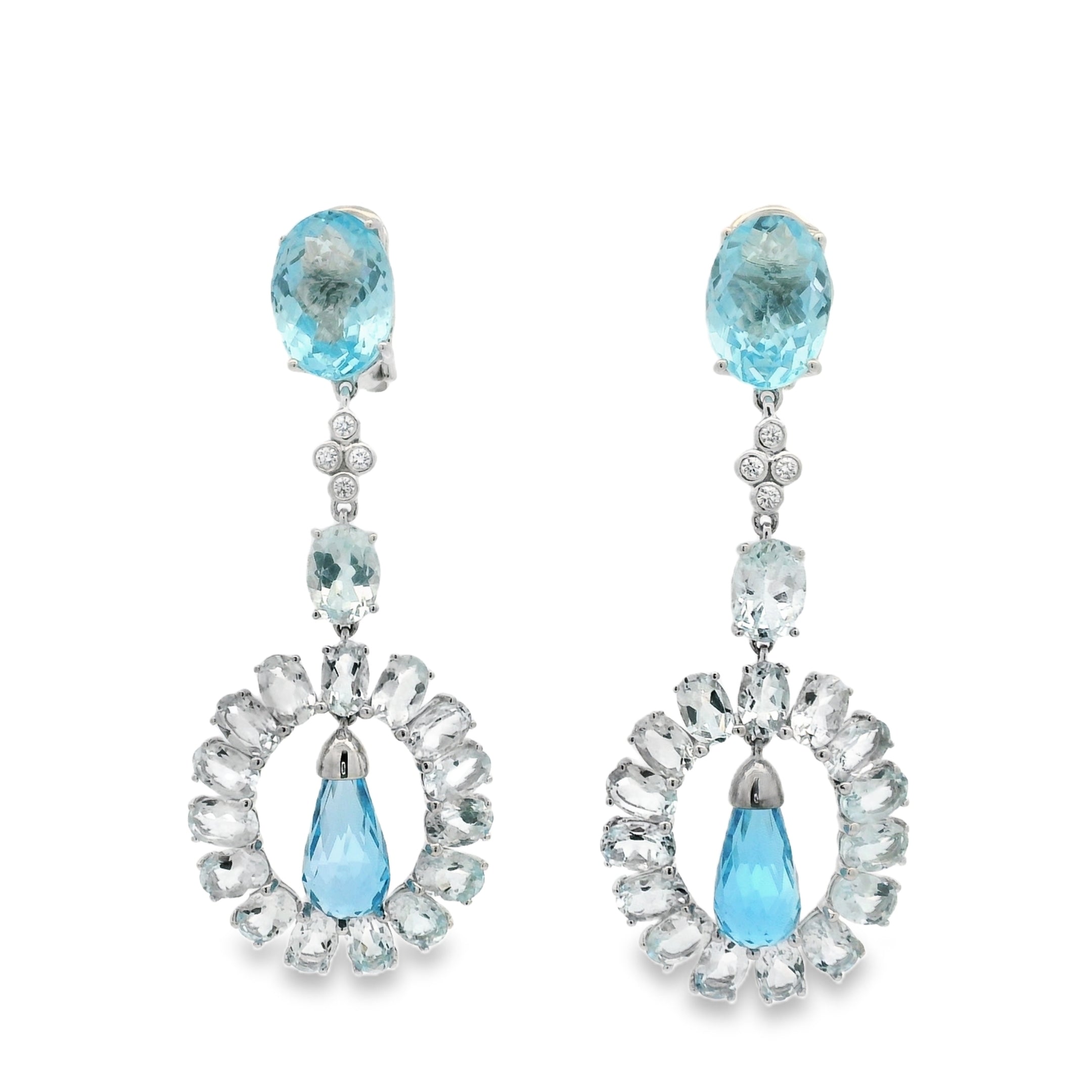 AQUAMARINE AND TOPAZ LONG EARRINGS