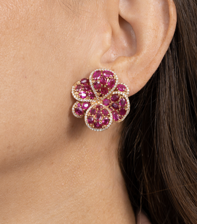 RUBY FLORAL DIAMOND EARRINGS