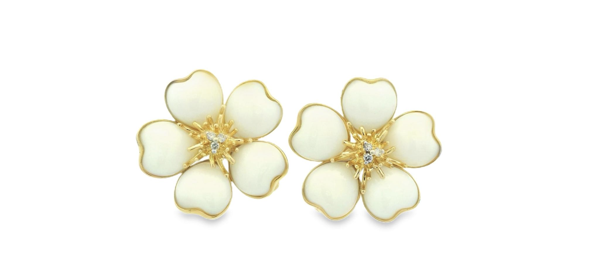 ARETES FLOR CORAL BLANCO CON BRILLANTES 3843