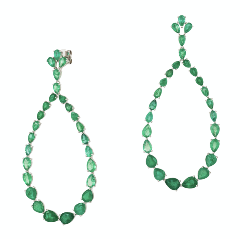 ARETES GRANDES DE ESMERALDA  EN ORO BLANCO