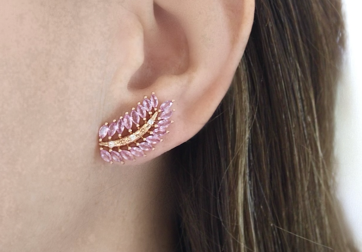 ARETES HOJAS  DE ZAFIRO ROSADO