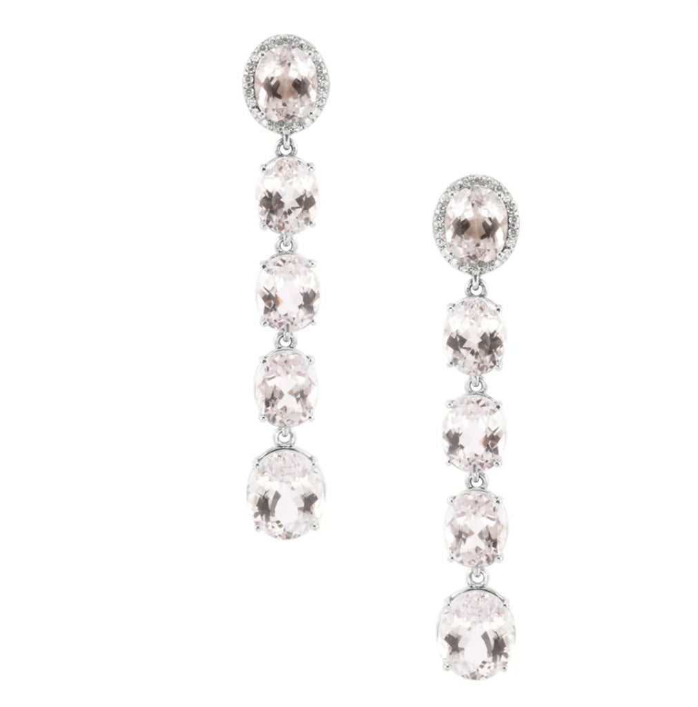 LONG OVAL KUNZITE AND DIAMOND EARRINGS