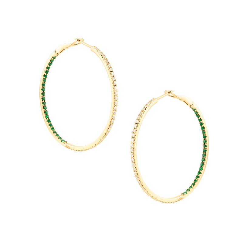 YELLOW GOLD EMERALD & DIAMOND HOOPS