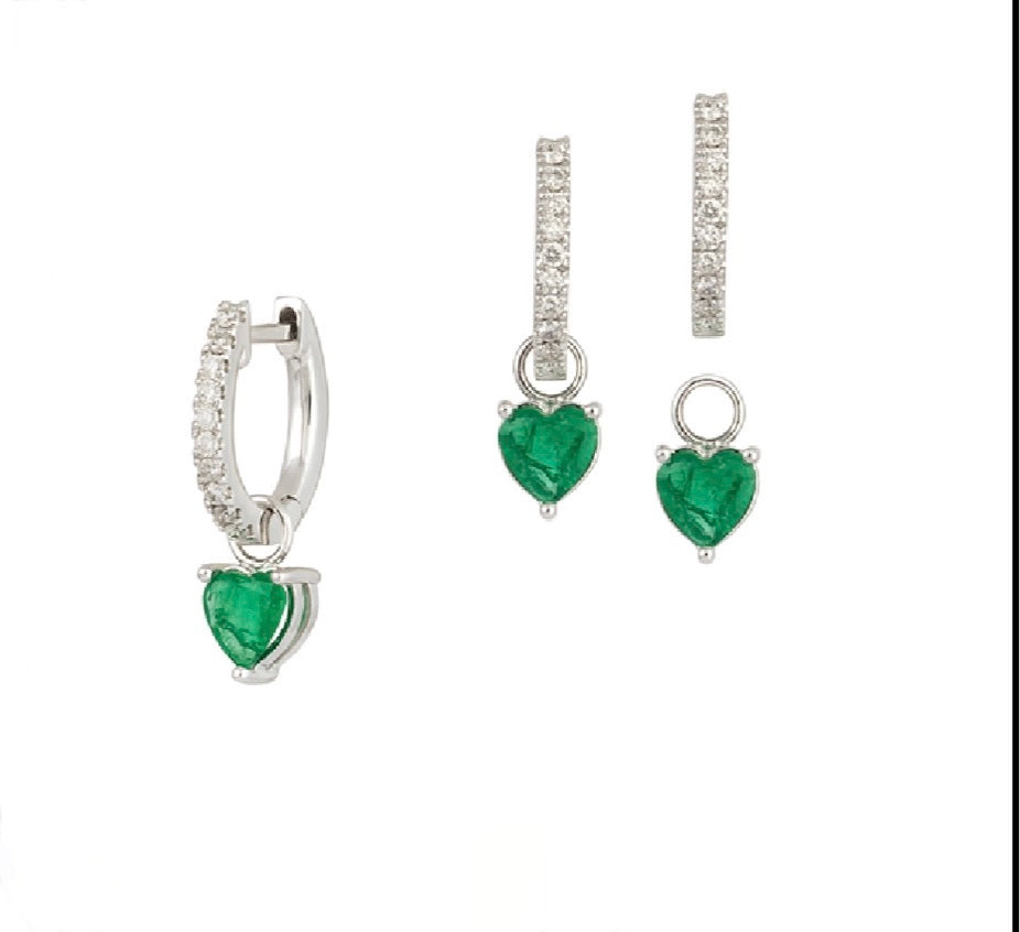 SMALL HOOPS WITH EMERALD HEARTS