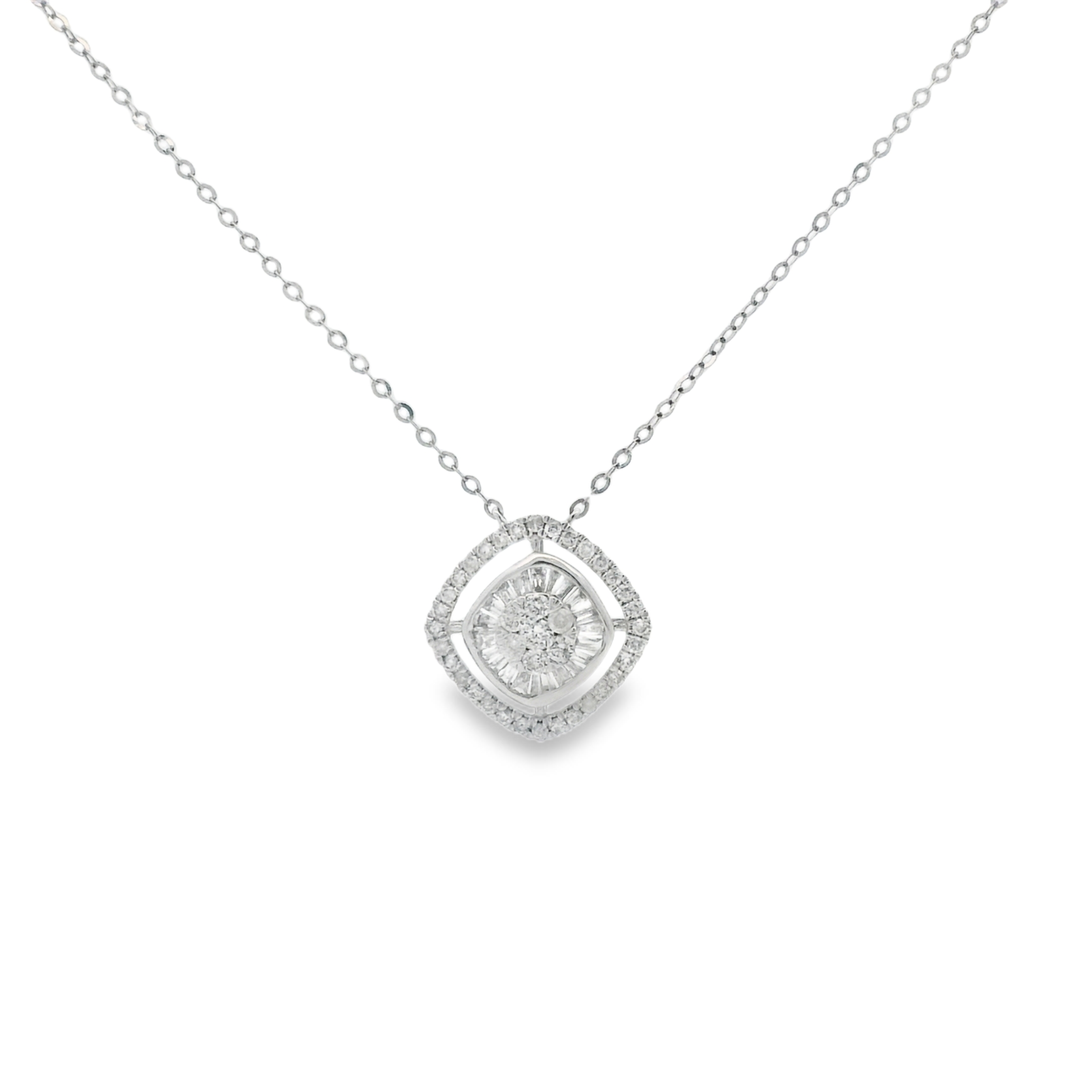 BAGUETTE & ROUND DIAMOND SQUARE NECKLACE