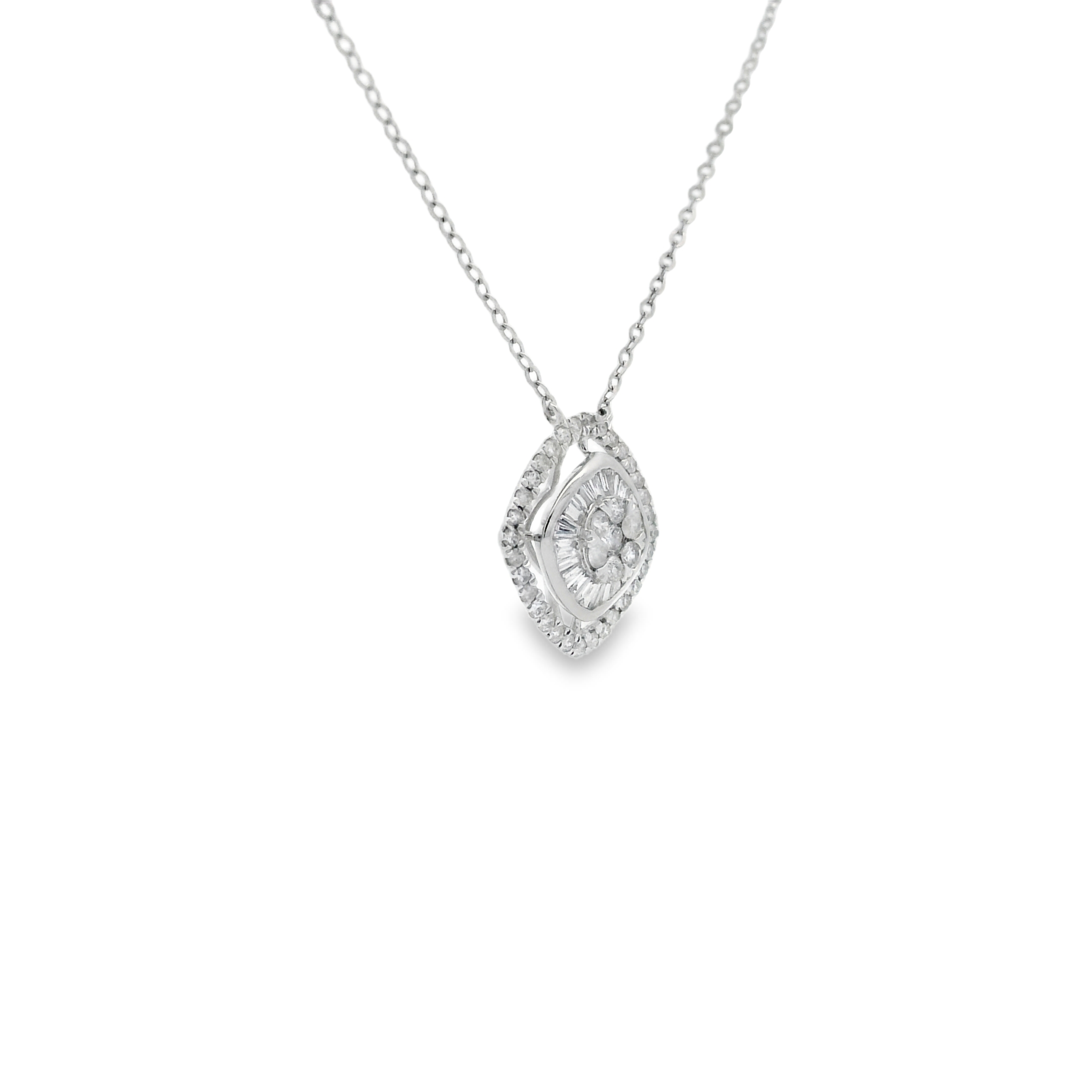BAGUETTE & ROUND DIAMOND SQUARE NECKLACE