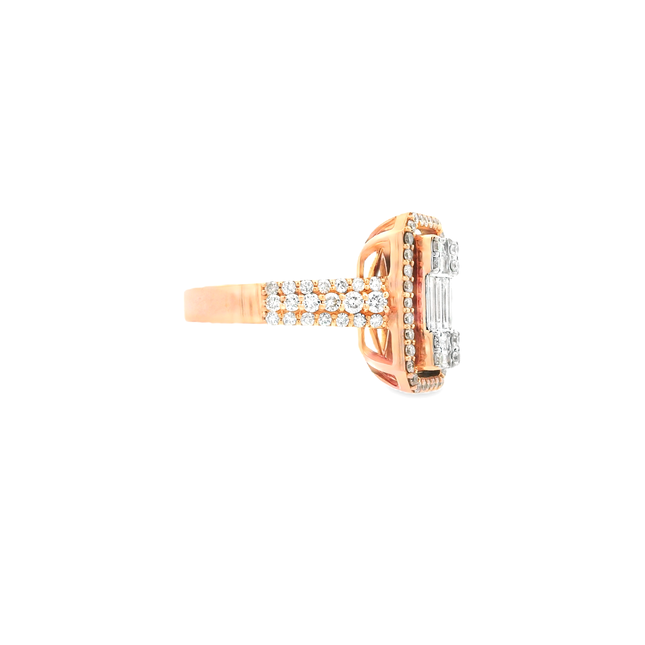 BAGUETTE SHAPE DIAMOND RING ROSE GOLD