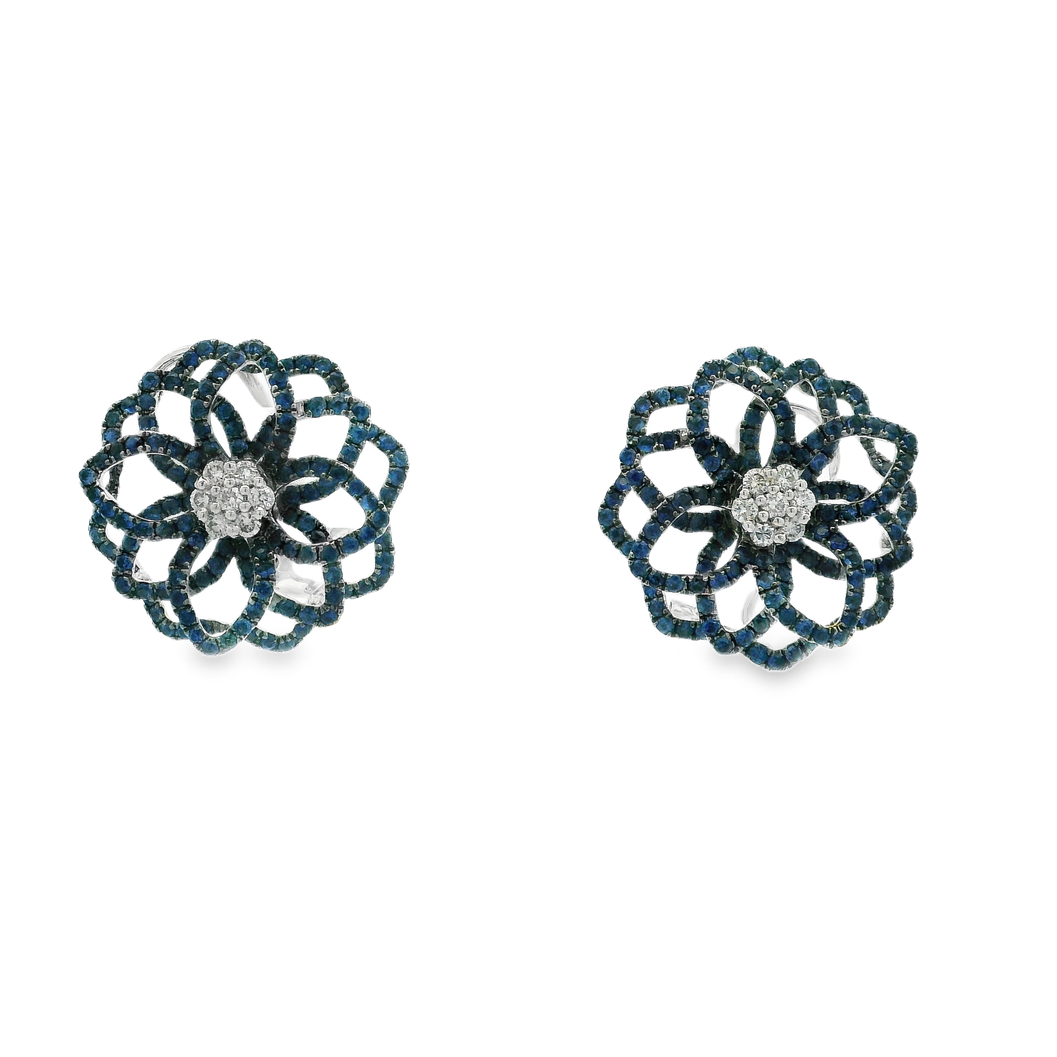 BLUE SAPPHIRE FLOWERS WITH DIAMOND CENTERS