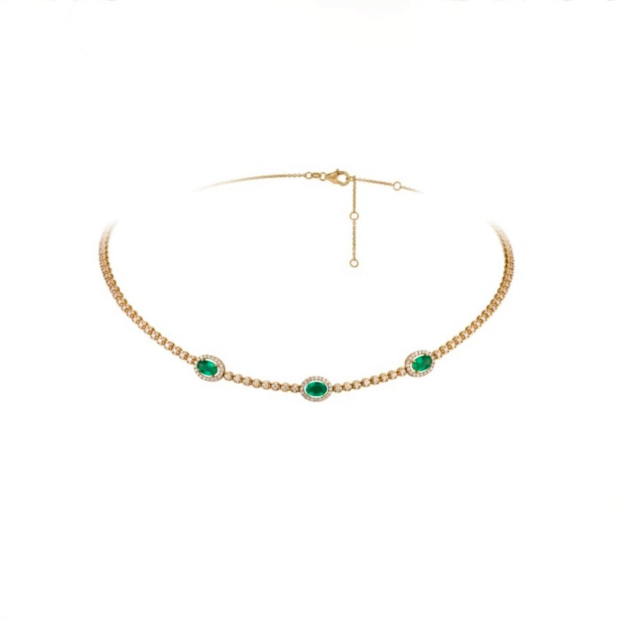 YELLOW GOLD OVAL EMERALD TRIO CHOKER