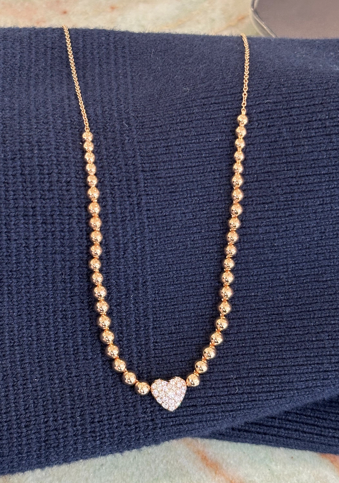 COLLAR DE CORAZON ORO ROSE CON BOLITAS