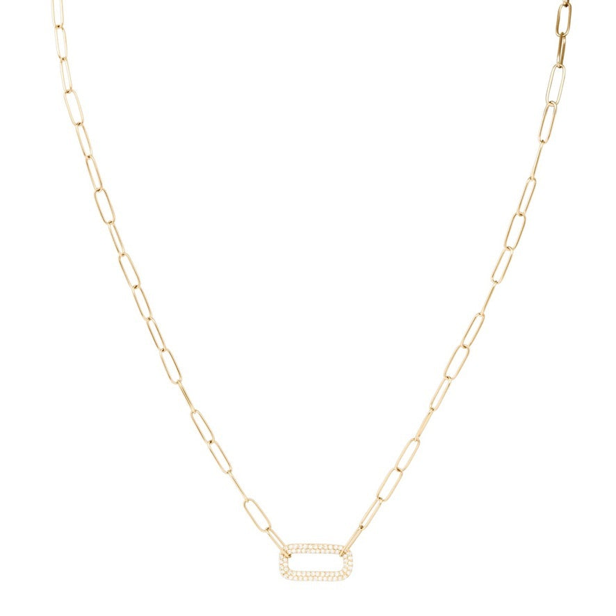 COLLAR DE ESLABONES ORO AMARILLO CON OVALO DE BRILLANTES