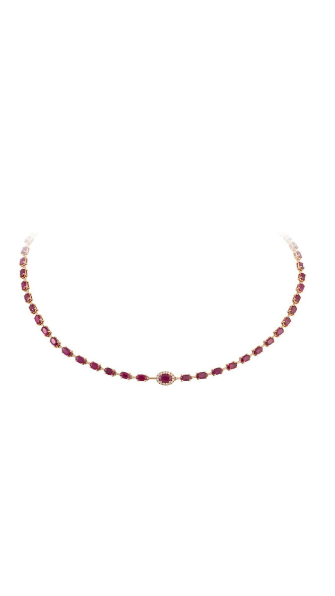 COLLAR DE RUBI CON OVALO CENTRAL CON BRILLANTES
