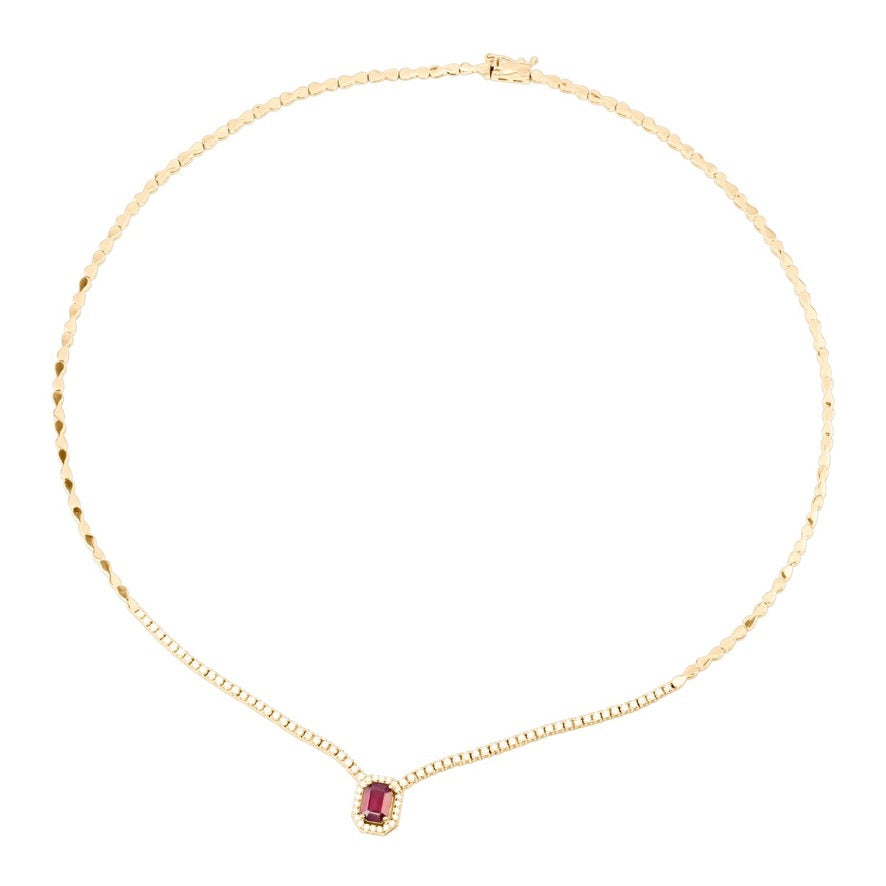 COLLAR ORO AMARILLO CON BAGUETTE DE RUBI Y BRILLANTES